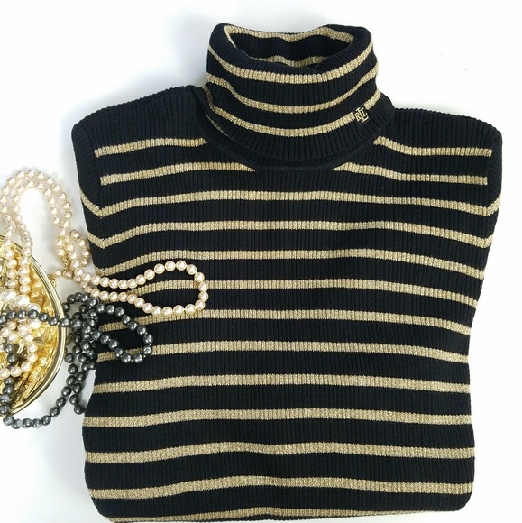 Lauren Ralph Lauren Tops - Ralph Lauren Striped Gold & Black Turtleneck Top